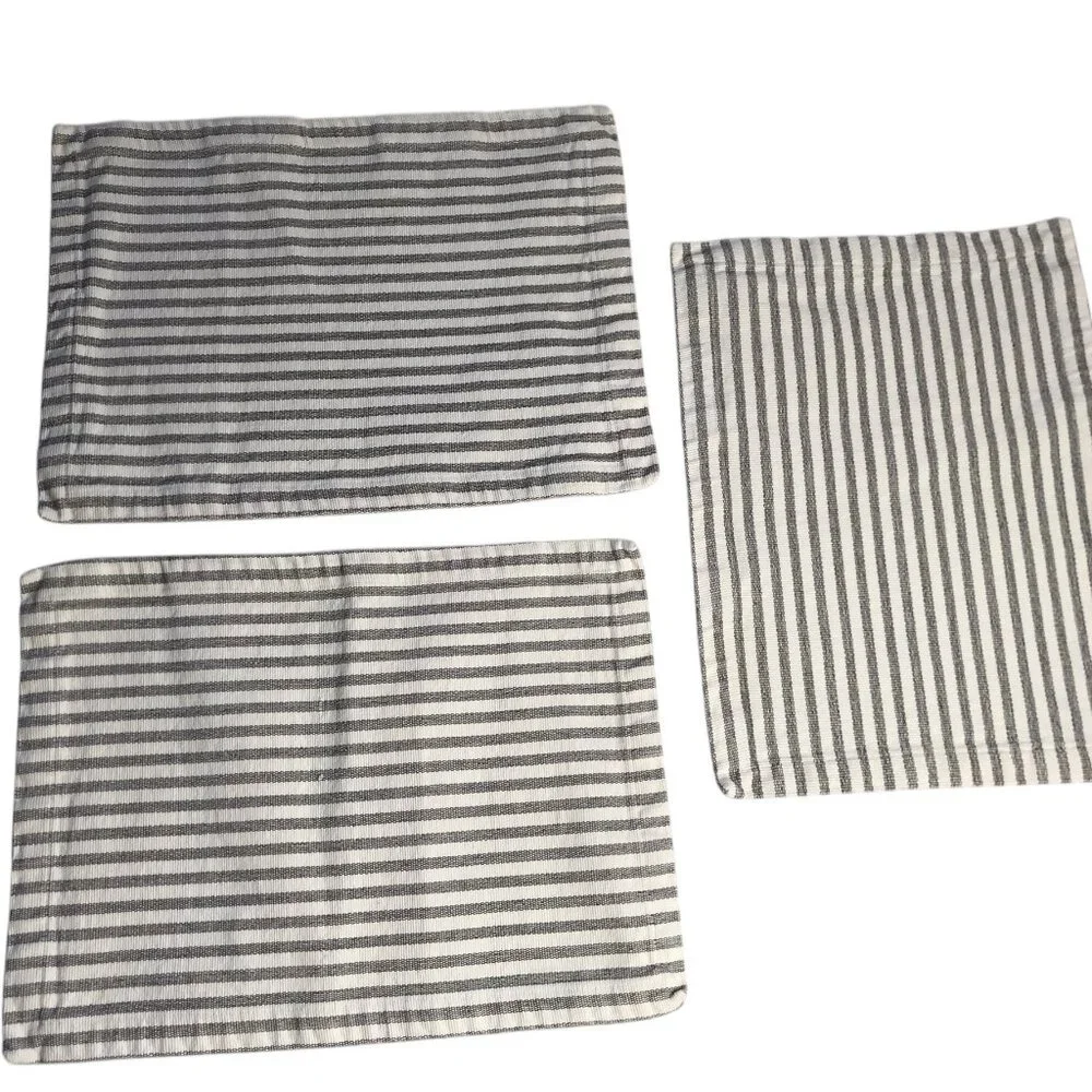 West Elm Set Three Cotton Place Mats, White with Gray Stripe. 100% Cotton India